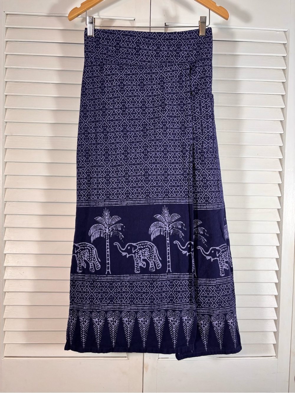 Thai Style Split Skirt Pants Indigo Cotton Elephant Print Small Medium
